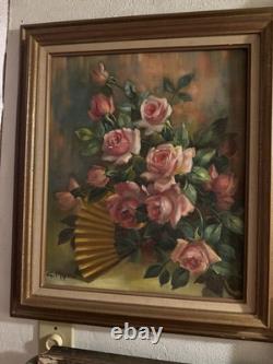 Roses Large Antique Oil Painting By G. Moro