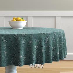 Round Tablecloth Western Paisley Turquoise Cowboy Camping Cotton Sateen