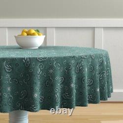 Round Tablecloth Western Paisley Turquoise Cowboy Camping Cotton Sateen