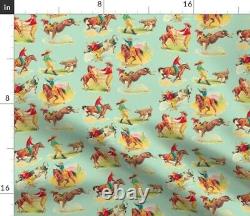 Round Tablecloth Wild West Horses Western Vintage Kitsch Classic Cotton Sateen