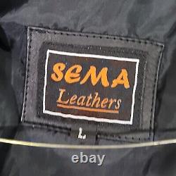 SEMA Leathers Brand Vintage Black Leather Fringe Embellished Western Jacket L