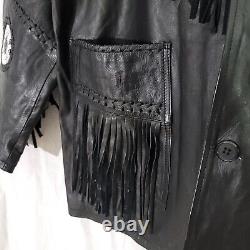 SEMA Leathers Brand Vintage Black Leather Fringe Embellished Western Jacket L