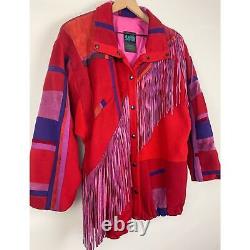 SFR Santa Fe Recreations Vintage Fringe Retro Suede Patchwork Western Jacket L