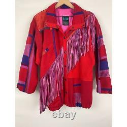 SFR Santa Fe Recreations Vintage Fringe Retro Suede Patchwork Western Jacket L