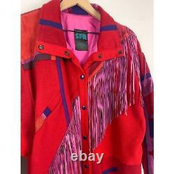 SFR Santa Fe Recreations Vintage Fringe Retro Suede Patchwork Western Jacket L