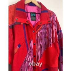 SFR Santa Fe Recreations Vintage Fringe Retro Suede Patchwork Western Jacket L