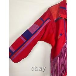 SFR Santa Fe Recreations Vintage Fringe Retro Suede Patchwork Western Jacket L