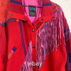 SFR Santa Fe Recreations Vintage Fringe Retro Suede Patchwork Western Jacket L