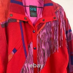 SFR Santa Fe Recreations Vintage Fringe Retro Suede Patchwork Western Jacket L