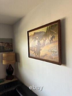 SMITH ANTIQUE OLD WESTERN COWBOY LANDSCAPE IMPRESSIONIST OIL PAINTING HORSES 60s