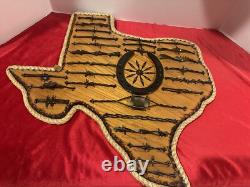 STATE OF TEXAS Large Antique Barbed Wire Display Authentic Barbwire Rope Outline