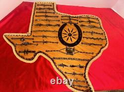STATE OF TEXAS Large Antique Barbed Wire Display Authentic Barbwire Rope Outline