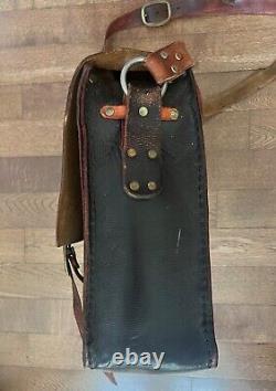 STUNNING LARGE VINTAGE 1960s LEATHER WESTERN HIPPIE SHOULDER LAPTOP POSTAL BAG