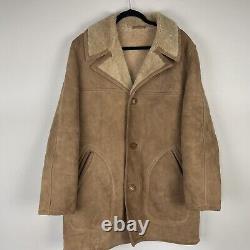 Sawyer Of Napa Suede Spring Lamb Sheepskin Shearling Western Heavy Coat Vtg Sz L