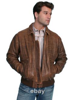 Scully Leather Mens Brown Antique Lamb Bi-Swing Bomber Jacket
