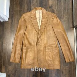Scully Mens 40 VTG Leather Brown Soft Jacket Western 1970s Rockabilly Classic