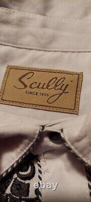 Scully Mens ShirtVintage Western Pearl Snaps Embroideried White Black Size L NWT