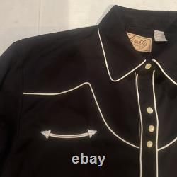 Scully Western Country Pearl Snaps White Piping Shirt Adult Large Black Vintage