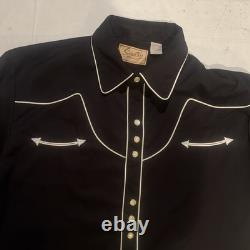 Scully Western Country Pearl Snaps White Piping Shirt Adult Large Black Vintage
