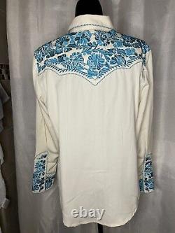 Scully Western Ivory & Blue Floral Embroidered Long Sleeve Shirt