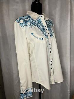 Scully Western Ivory & Blue Floral Embroidered Long Sleeve Shirt