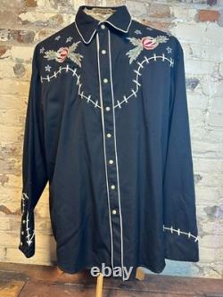 Scully Western Pearl Snap Shirt Men L Floral Drunk Skeleton Embroidered F5