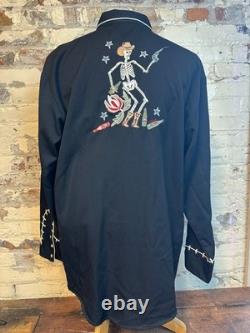 Scully Western Pearl Snap Shirt Men L Floral Drunk Skeleton Embroidered F5