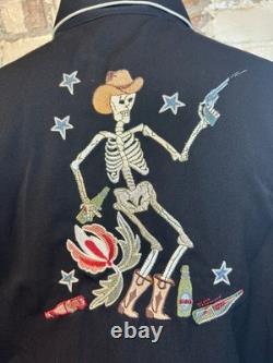 Scully Western Pearl Snap Shirt Men L Floral Drunk Skeleton Embroidered F5