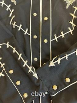 Scully Western Pearl Snap Shirt Men L Floral Drunk Skeleton Embroidered F5