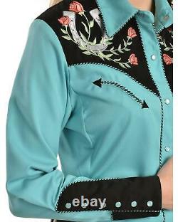 Scully Women's Horseshoe Embroidered Retro Western Shirt Turquoise XX-Large