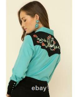 Scully Women's Horseshoe Embroidered Retro Western Shirt Turquoise XX-Large