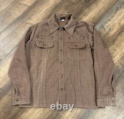 Sears Roebucks Denim Western Shirt Mens Large Brown Embroidery Ranch Rodeo 70s