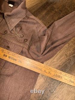 Sears Roebucks Denim Western Shirt Mens Large Brown Embroidery Ranch Rodeo 70s