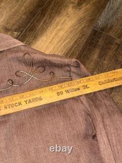 Sears Roebucks Denim Western Shirt Mens Large Brown Embroidery Ranch Rodeo 70s