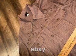 Sears Roebucks Denim Western Shirt Mens Large Brown Embroidery Ranch Rodeo 70s