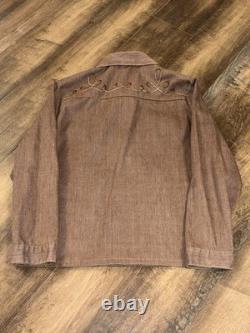 Sears Roebucks Denim Western Shirt Mens Large Brown Embroidery Ranch Rodeo 70s