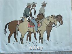 Signed Fred Ludekens 3 cowboys western horses lithograph large