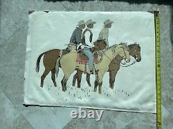 Signed Fred Ludekens 3 cowboys western horses lithograph large