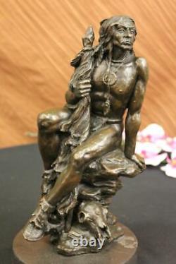 Signed Original western Art by Nick Native American Warrior Bronze Sculpture Lrg