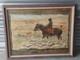 Signed Western Antique Landscape Impressionist Oil Painting Horse Sheeps Scene