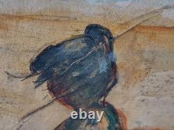 Signed Western Antique Landscape Impressionist Oil Painting Horse Sheeps Scene