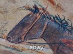 Signed Western Antique Landscape Impressionist Oil Painting Horse Sheeps Scene