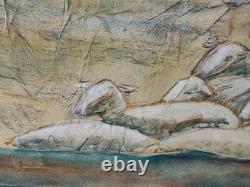 Signed Western Antique Landscape Impressionist Oil Painting Horse Sheeps Scene