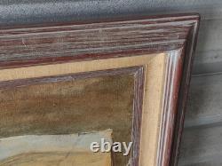 Signed Western Antique Landscape Impressionist Oil Painting Horse Sheeps Scene