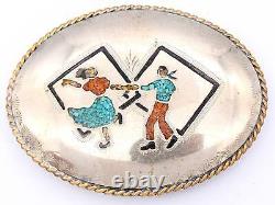 Square Dancing Large German Silver Brass Handmade Western Vintage Belt Buckle