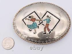 Square Dancing Large German Silver Brass Handmade Western Vintage Belt Buckle