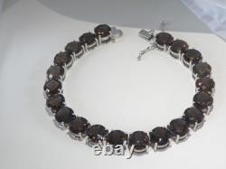 Sterling Silver 925 Natural Quartz Large Gemstone Tennis Statement Bracelet 7.5