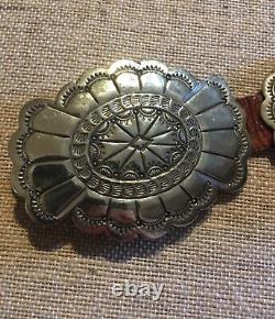Sterling Silver And Leather Vintage Large Concho Rodeo Western Belt