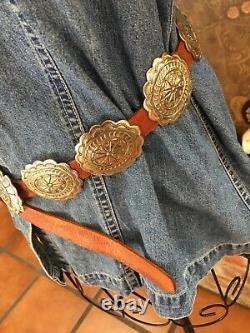 Sterling Silver And Leather Vintage Large Concho Rodeo Western Belt