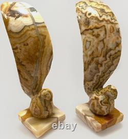Stone Sculpture Alabaster MCM Art Deco VTG Statement LRG Pair Bird Staging Rare
